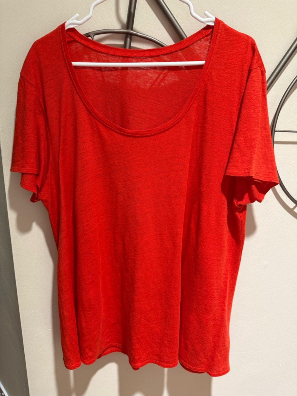 Eileen Fisher Classic Scoop Neck Women’s Top in Red 100% Linen Size XL